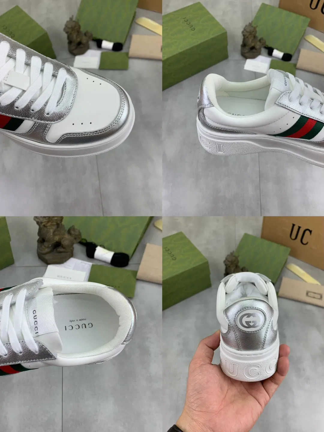 Men's shoes 💰P600 new GUCCI high version 🆕New series, 👫couple biscuit shoes, thick-soled sneakers, these are really comfortable, super light, comfortable and versatile, 👍a must-have item, this item is full of fun retro flavor. G’s new series continues to seek inspiration from daily life in other eras and incorporates the essence of current design to create refreshing designs. This sneaker is made of GG printed canvas and decorated with the classic double G monogram pattern, highlighting the profound connotation of the brand logo. GG printed embossed leather, glossy leather details, 5cm taller, instantly enhances your aura when worn! (With a complete set of packaging bags) Airplane box Size: 35-45